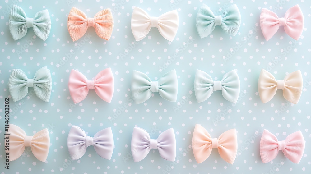 Pastel bows arranged on a dotted background. Pastel bows arranged on a dotted background.