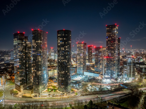 Foto Manchester City Centre Aerial View at Night