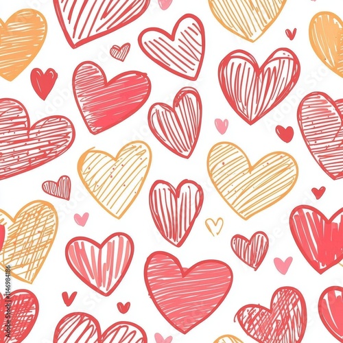 A sketch of a seamless pattern adorned with Valentine hearts.