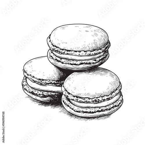 macaroons vector illustrations - hand drawn macaroons - black and white macaroons isolated on white background
