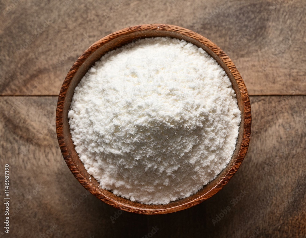 Generated image Top view of coconut flour in a bowl, a healthy and organic ingredient and vegetarian diets Generated image Top view of coconut flour in a bowl, a healthy and organic ingredient and vegetarian diets