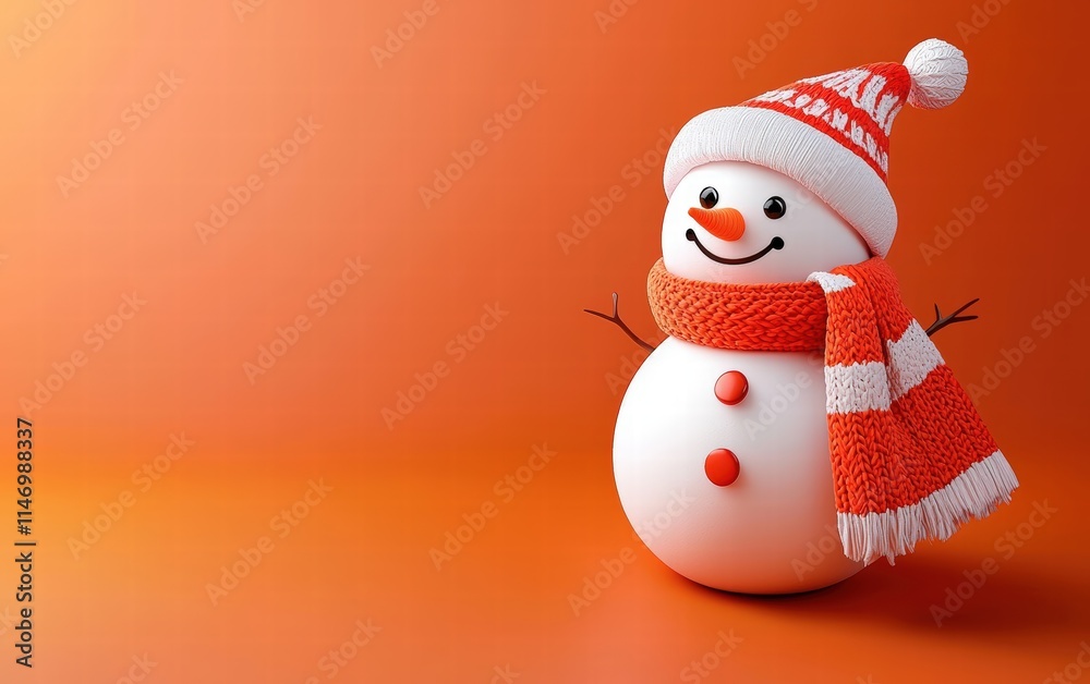 3D cute Snowman on bright orang background 3D cute Snowman on bright orang background