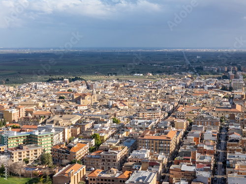 Obraz na plátně Aerial drone view of the town center in Lucera, southern Italy.