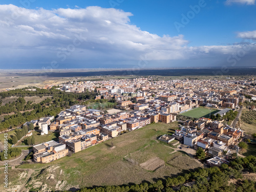 Obraz na plátně Aerial drone view of the town center in Lucera, southern Italy.