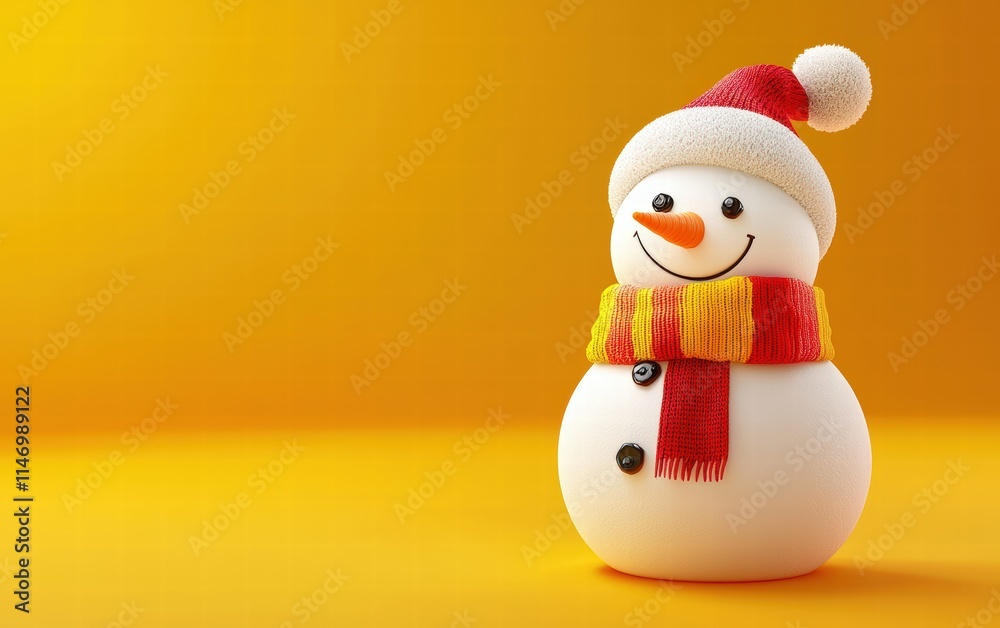 3D cute Snowman on bright yellow background