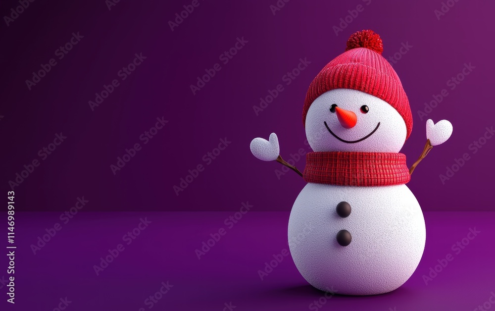 3D cute Snowman on bright purple background 3D cute Snowman on bright purple background