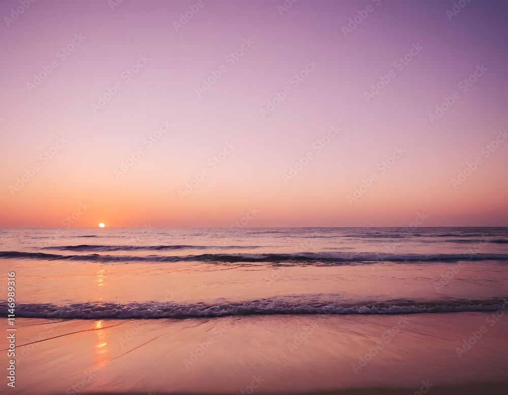 Obraz premium Romantic Sunset Over Ocean with Silhouetted Beach Scene , Tranquil and Serene for Love-Themed Designs