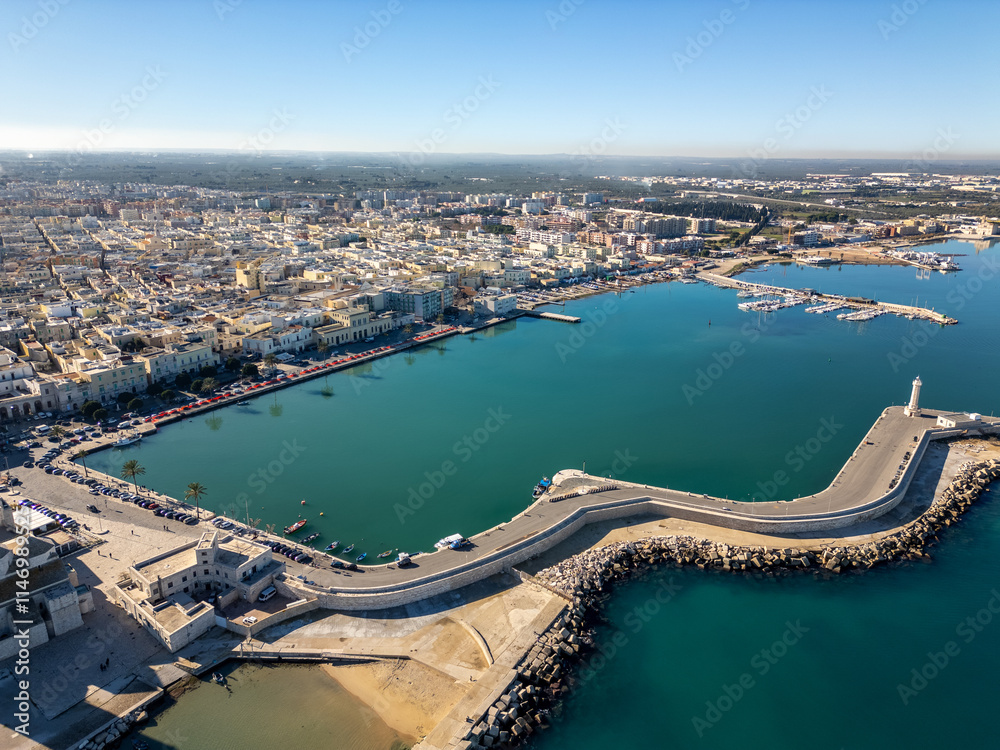 Fototapeta premium Aerial drone view of the coastal town of Molfetta in Puglia, southern Italy.