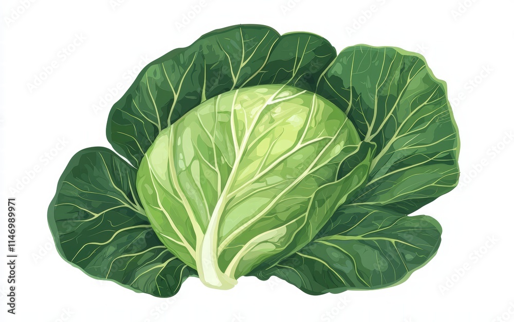 A leafy green cabbage head isolated on clear white background A leafy green cabbage head isolated on clear white background