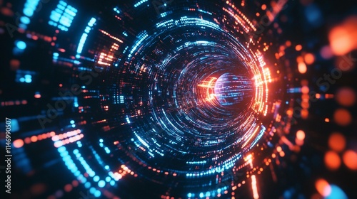 Wallpaper Mural Digital planets rotating in a vibrant neon tunnel at night. Generative AI Torontodigital.ca