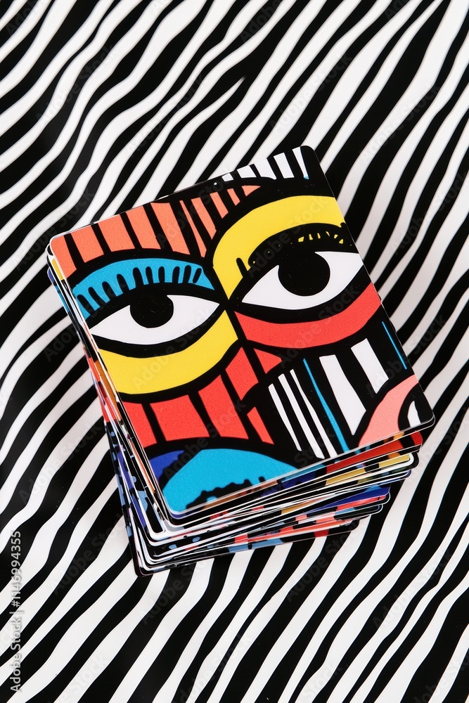 Bold Graphic Design Stickers on Striped Background for Creative Projects Bold Graphic Design Stickers on Striped Background for Creative Projects