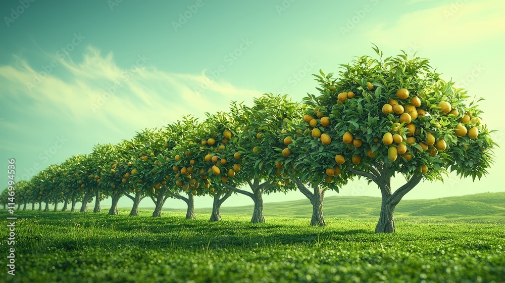 Naklejka premium Lush orange grove in hawaii's tropical paradise