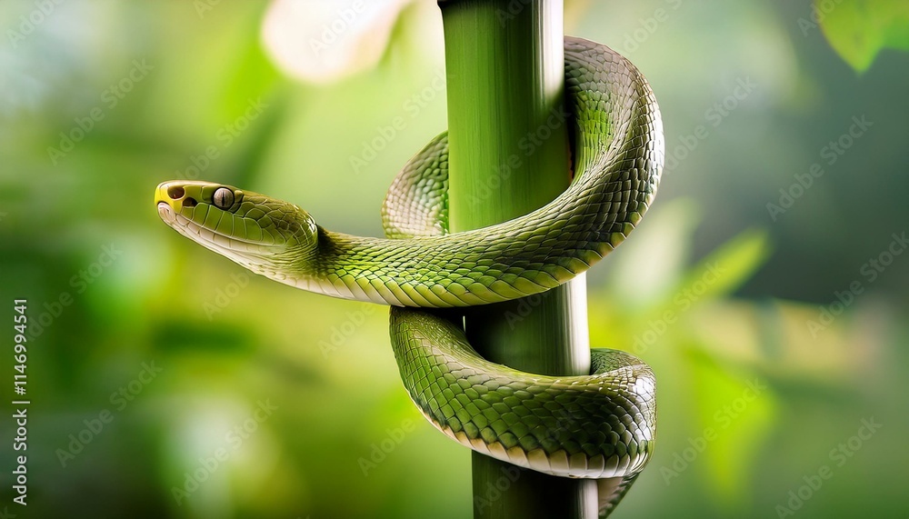Fototapeta premium Generated image A snake coiled around a bamboo stalk, representing flexibility, strength