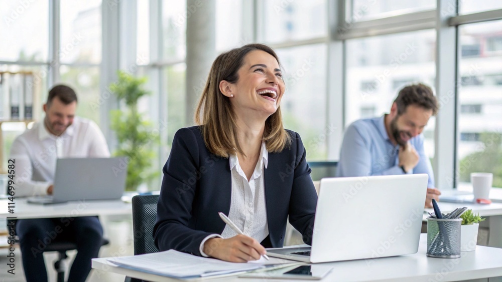 woman working in the office receives happy news
woman working in the office receives happy news