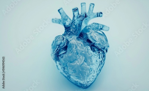 An isolated background featuring a 3D illustration of a human heart model in an X-ray image, pertinent to medicine, biology, cardiology, and transplantology. photo