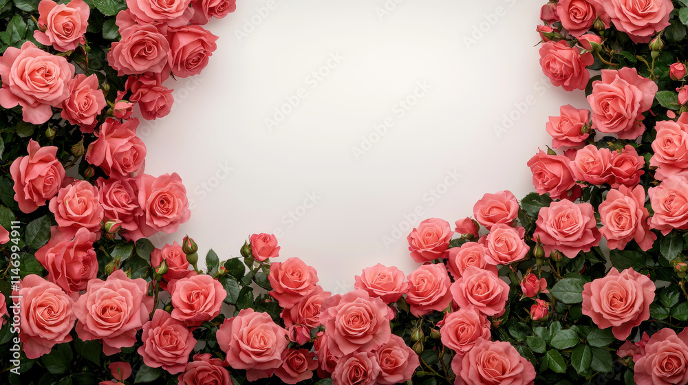 Lush pink roses create beautiful floral frame, perfect for celebrations Lush pink roses create beautiful floral frame, perfect for celebrations