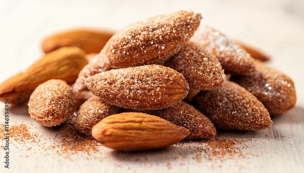 Obraz premium Close up of cinnamon sugar roasted almond nuts