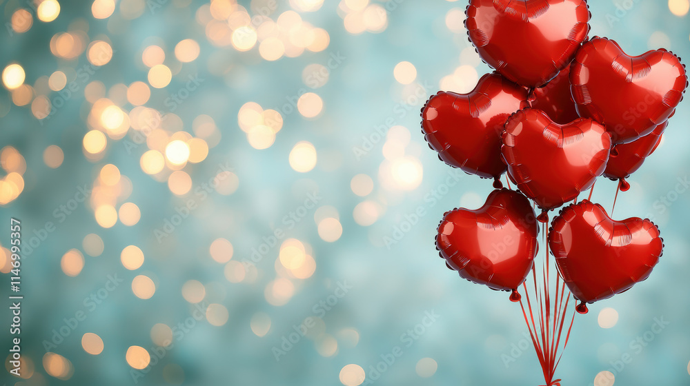 Heart shaped balloons create festive atmosphere with dreamy background Heart shaped balloons create festive atmosphere with dreamy background