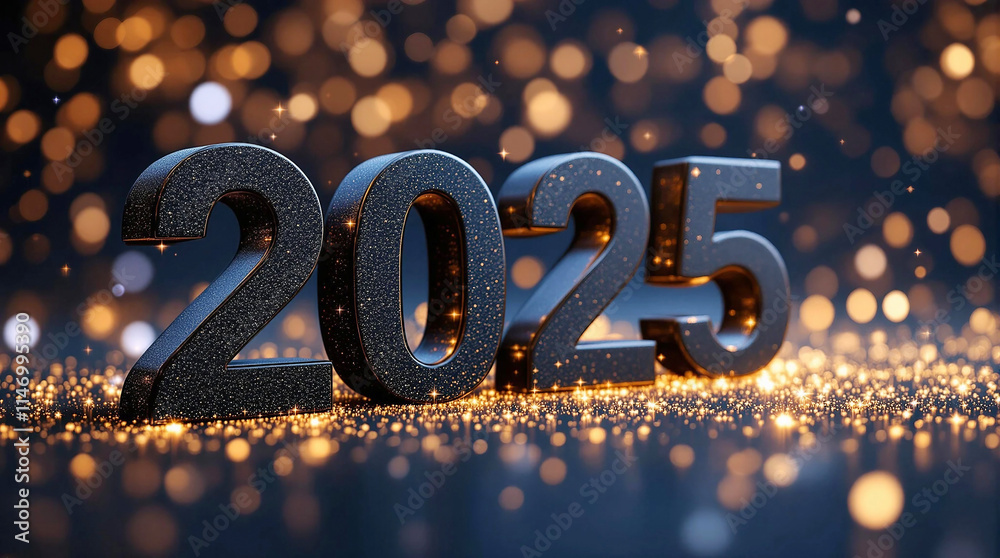 Happy New Year 2025 text design. The beautiful New Year 2025 black number design.