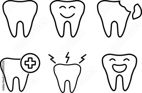 Tooth icon in line style set. isolated on transparent background. Human tooth silhouette, Dental clinic insurance treatment symbol. Dentist logotype template vector for apps, web