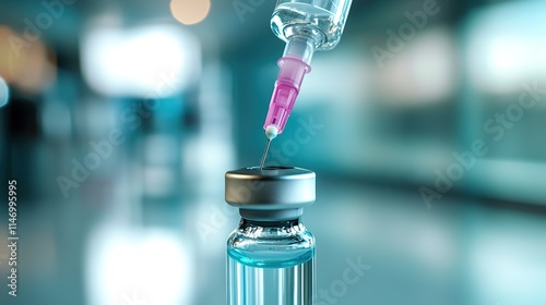 Syringe poised above vial, capturing essence of medical preparat photo