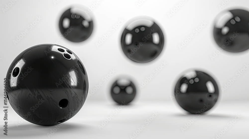 A group of black bowling balls floating in the air A group of black bowling balls floating in the air