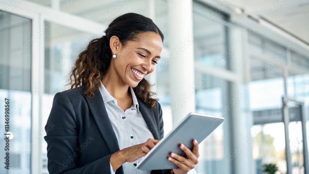 smiling female employee looking at tablet
smiling female employee looking at tablet