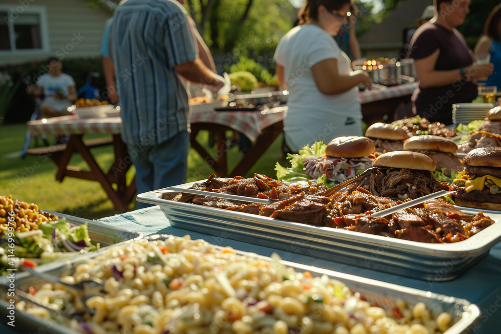 Obraz premium Generative AI Happy Kid Man Woman Family Couple friends Enjoying BBQ Picnic Celebrating Summer Weekend Outdoors