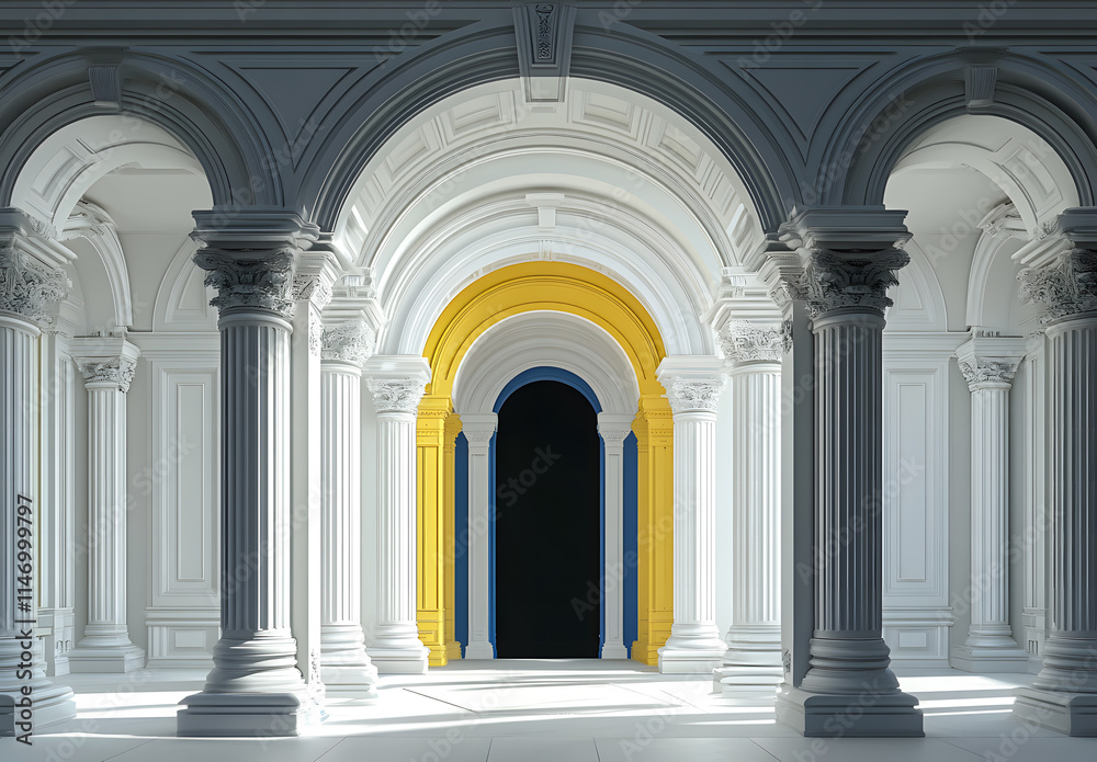 Fototapeta premium Ornate Golden Classical Archway on Black Background