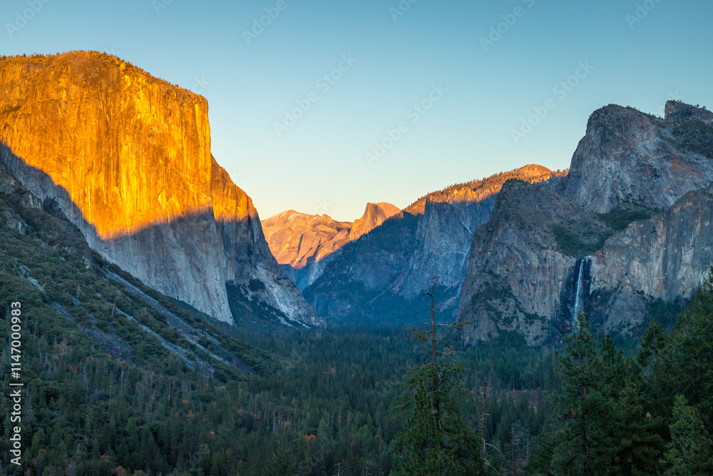 Yosemite sunset with Half Dome and El Capitan