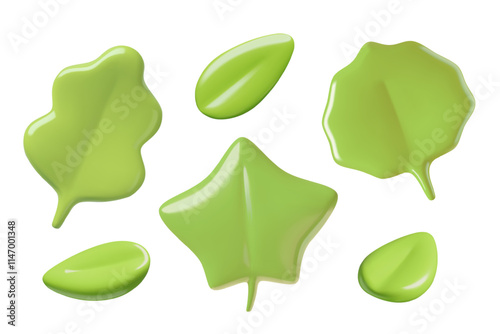 Different green leaf 3d vector icons set. Cute minimal spring and summer plants elements isolated on white background. 