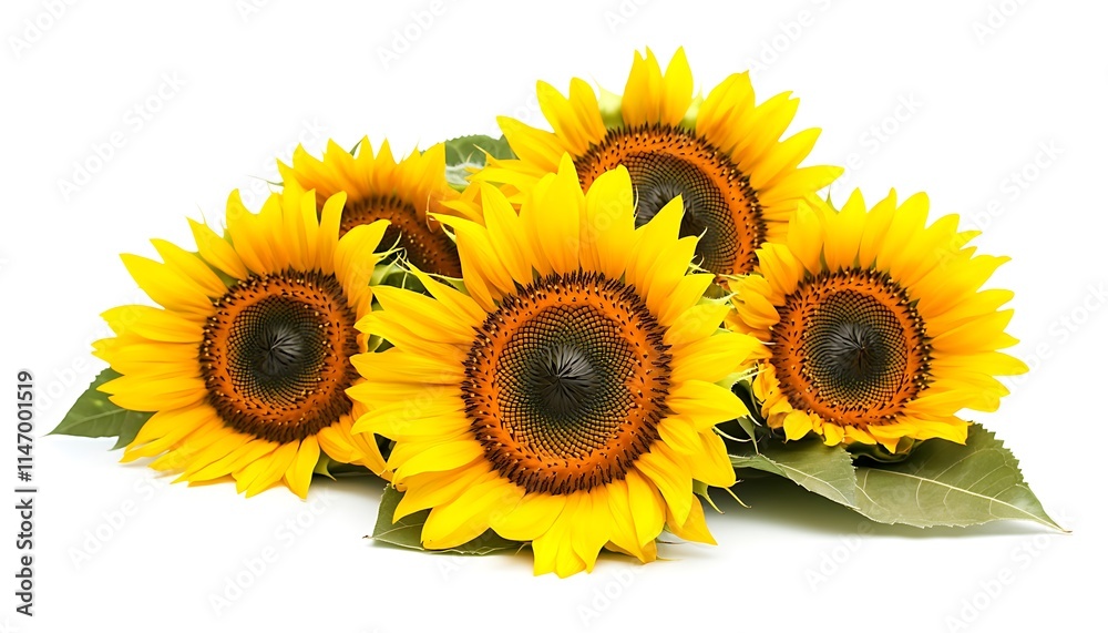 Bouquet of sunflowers on white backdrop, isolated, high-res, detailed and vibrant photo. Bouquet of sunflowers on white backdrop, isolated, high-res, detailed and vibrant photo.