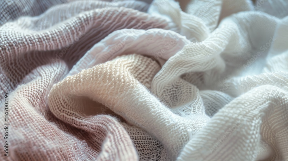 A white fabric with a pattern of white and brown. The fabric is folded and has a texture that looks like it's made of cotton
