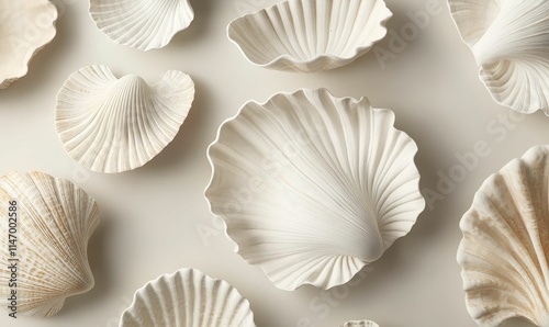 Cream-colored shell-shaped objects, arranged on beige background.