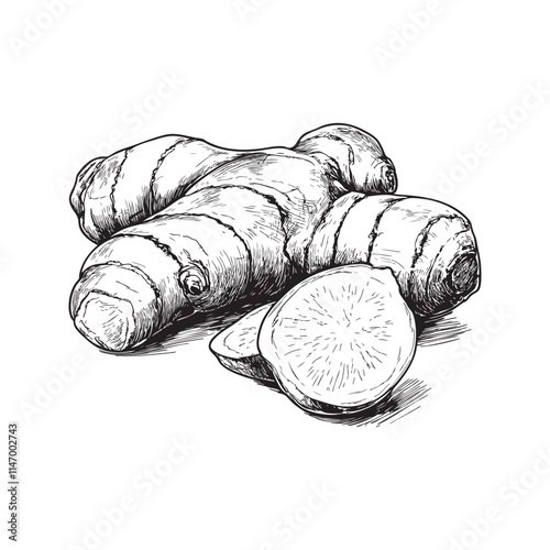 Ginger vector illustrations - hand drawn ginger - black and white ginger isolated on white background