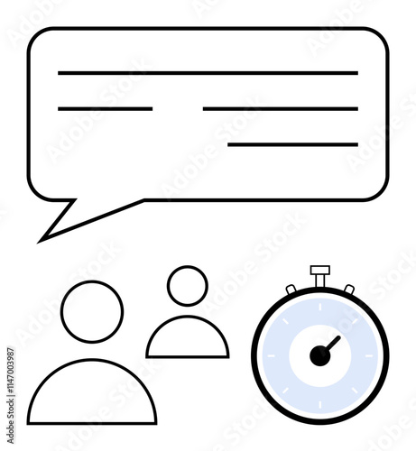 Abstract people speech bubble and stopwatch. Ideal for time management, communication, efficiency, teamwork, productivity, deadlines, and organization concepts. Line metaphor