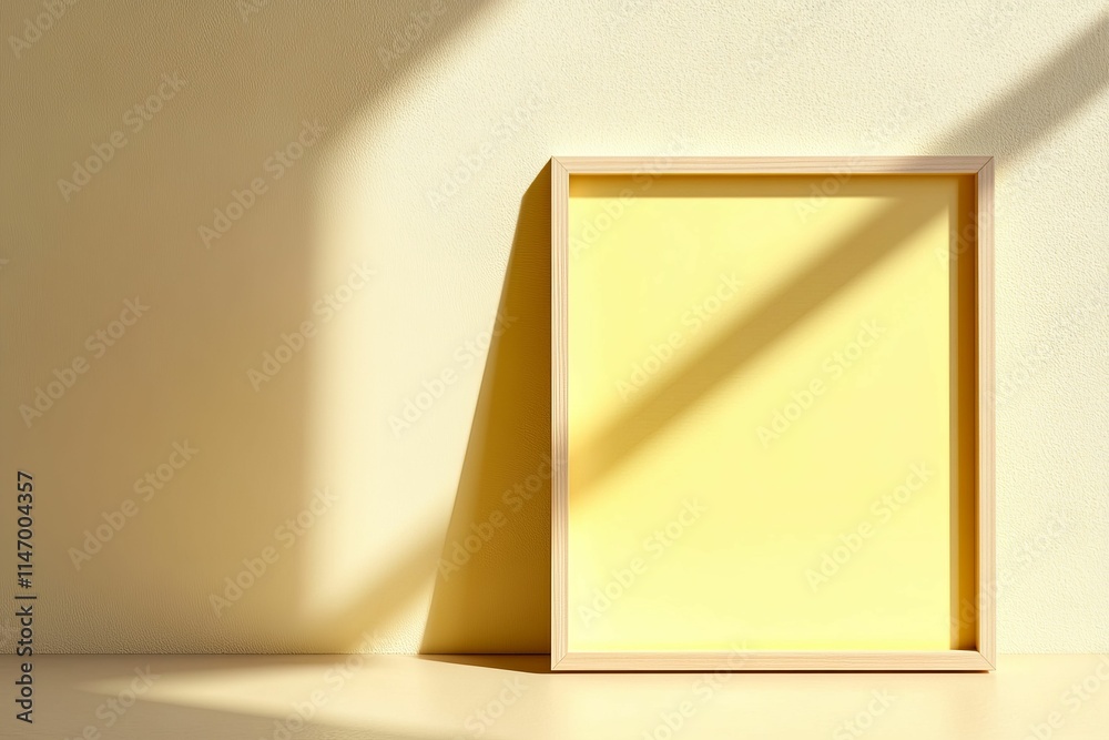 Light-colored frame, pale yellow background, sunlit. Light-colored frame, pale yellow background, sunlit.