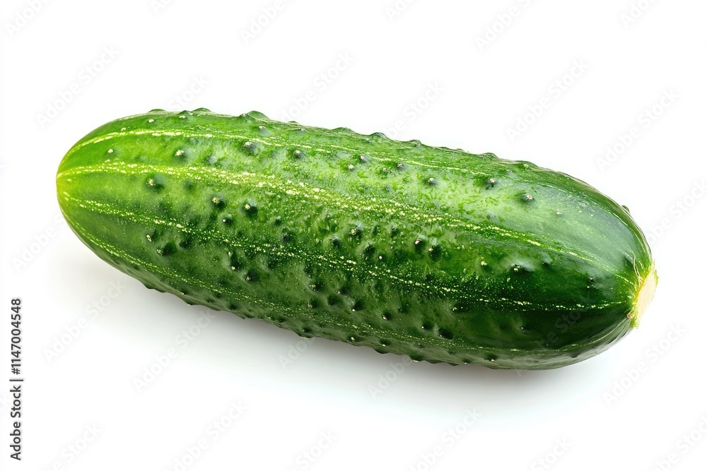 A single fresh cucumber with a glossy green skin, isolated on a white background A single fresh cucumber with a glossy green skin, isolated on a white background