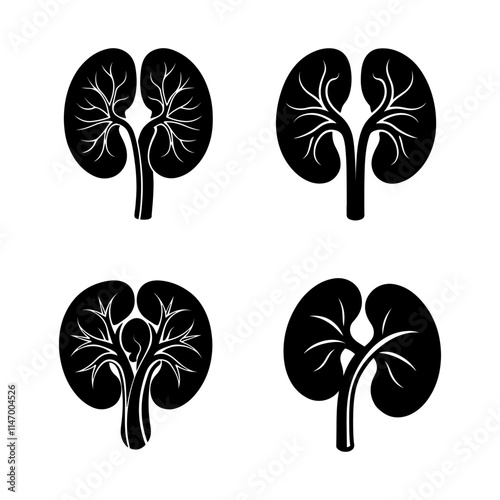set of kidney silhouette, black and white silhouette, vector and illustration