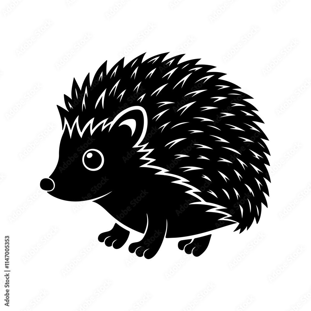 hedgehog silhouette, black and white silhouette, vector and illustration hedgehog silhouette, black and white silhouette, vector and illustration