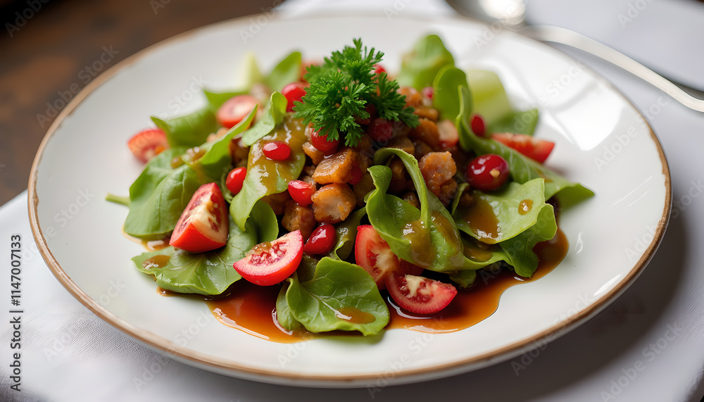 Fresh spinach salad with tomatoes and cranberry dressing Fresh spinach salad with tomatoes and cranberry dressing