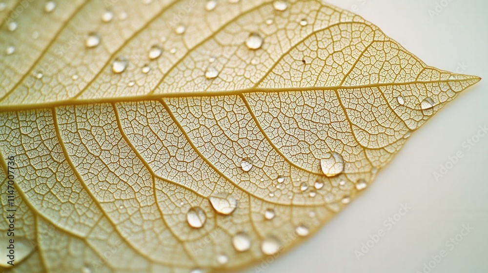 Obraz premium Intricate leaf detail with water droplets