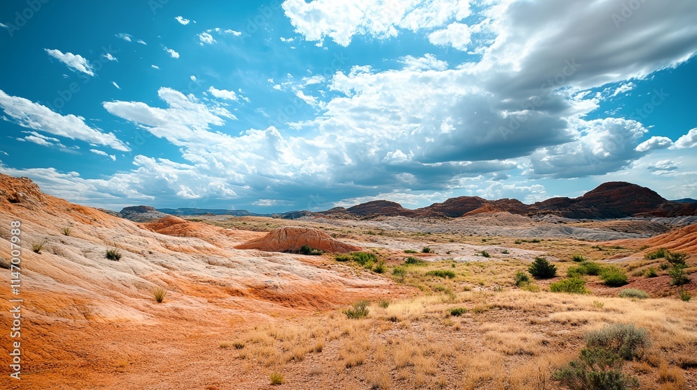 A desert landscape with a cloudy sky in the background A desert landscape with a cloudy sky in the background