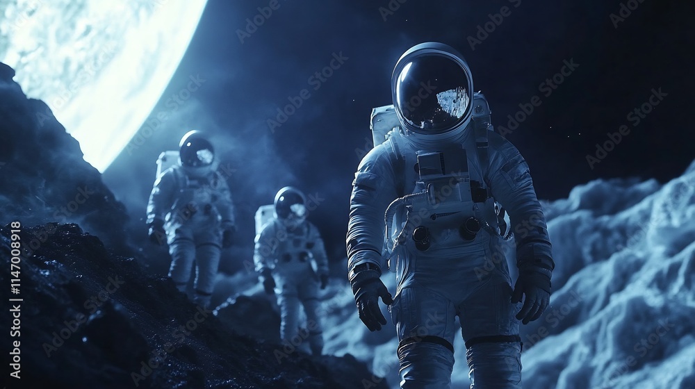 Fototapeta premium American astronaut pioneering mission explore farthest reach of multiverse encountering alien civilization mastered art of space bending Their journey reveals potential new form of life future of
