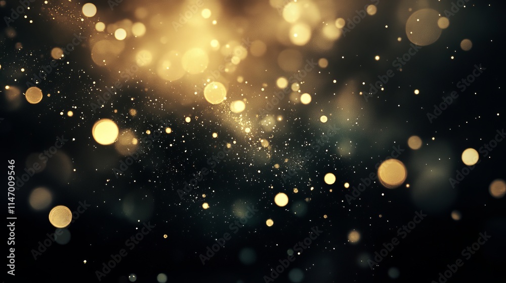 Obraz premium A mesmerizing display of golden bokeh lights against a dark background, evoking a dreamy atmosphere.