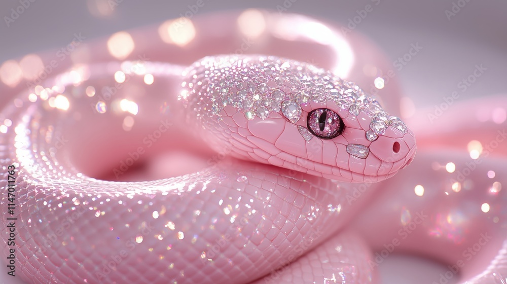 Fototapeta premium Stunning Pink Snake with Sparkling Gem-like Texture in Detail