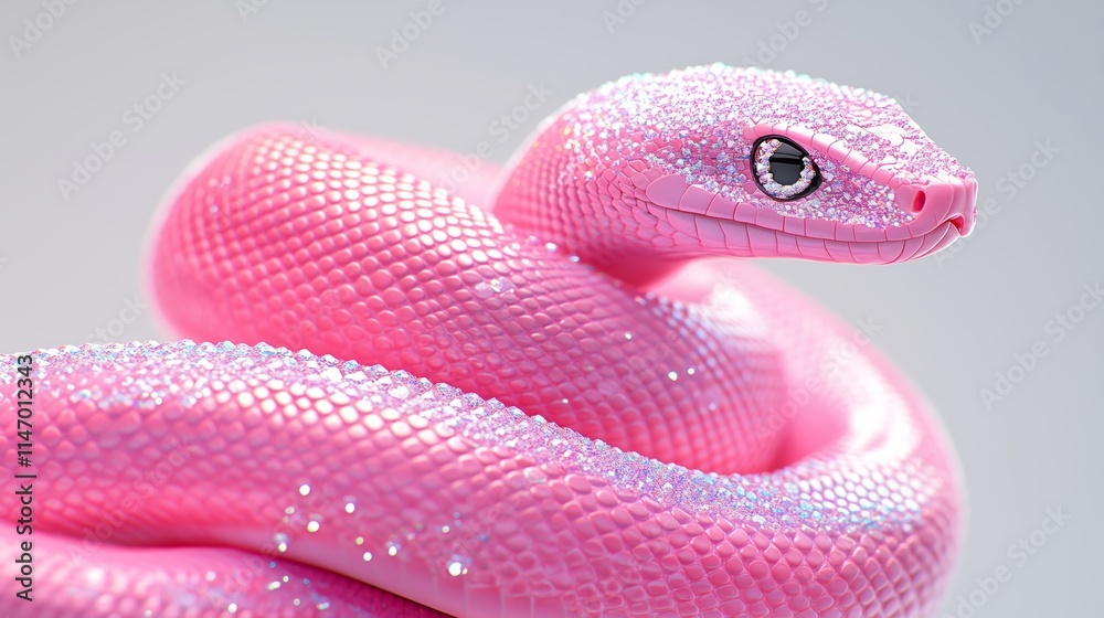 Fototapeta premium A Vibrant Pink Snake with Glittery Scales in Close Up View
