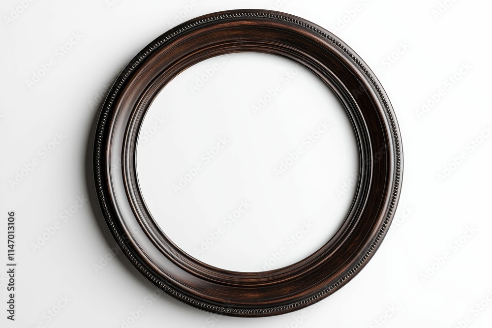 Dark brown oval frame, ornate detailing, empty. Dark brown oval frame, ornate detailing, empty.