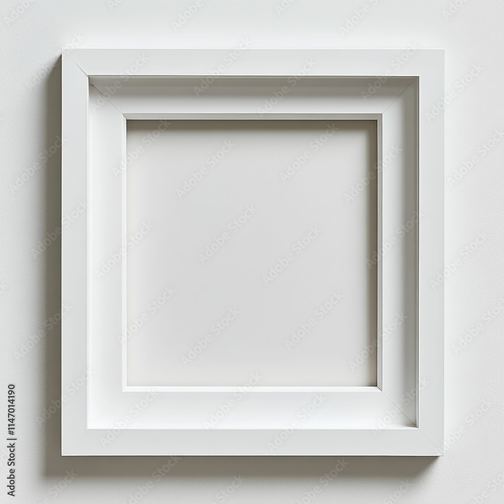 White square frame, empty, wall mounted. White square frame, empty, wall mounted.