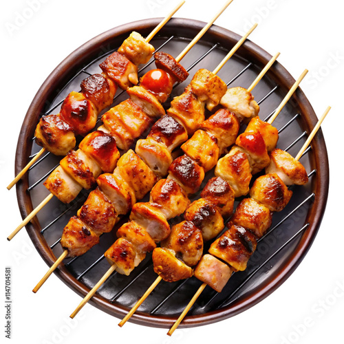 chicken yakitori top view isolated transparent background png photo